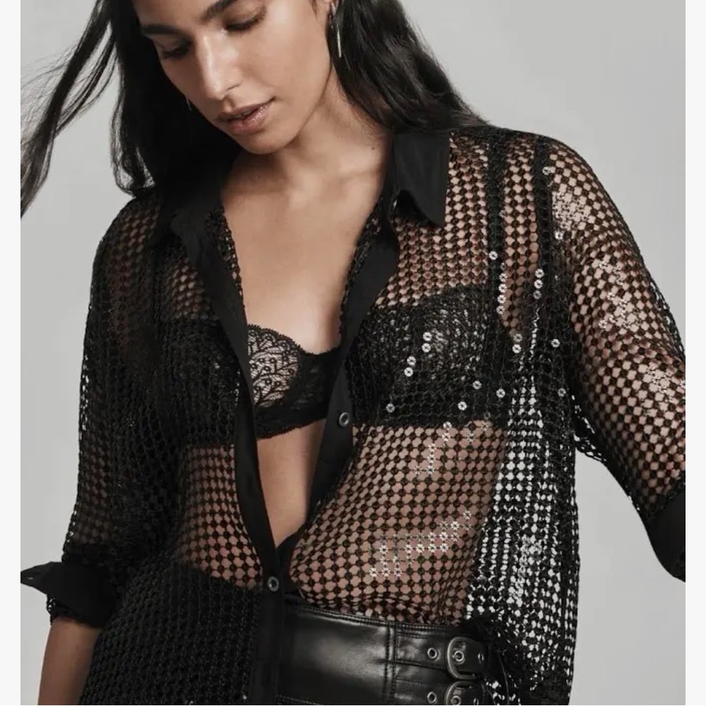 Anthropologie Pilcro Chain Mail Long Sleeve Button Down Blouse